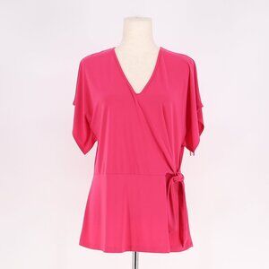 CLARA SUNWOO Faux Wrap Stretch Jersey Short Sleeve Top Magenta Hot Pink Size S